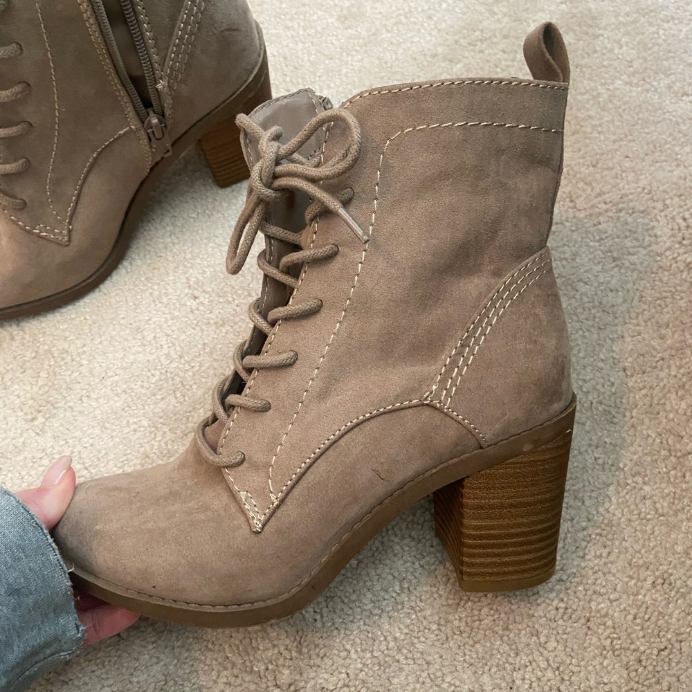 Tan zip up booties